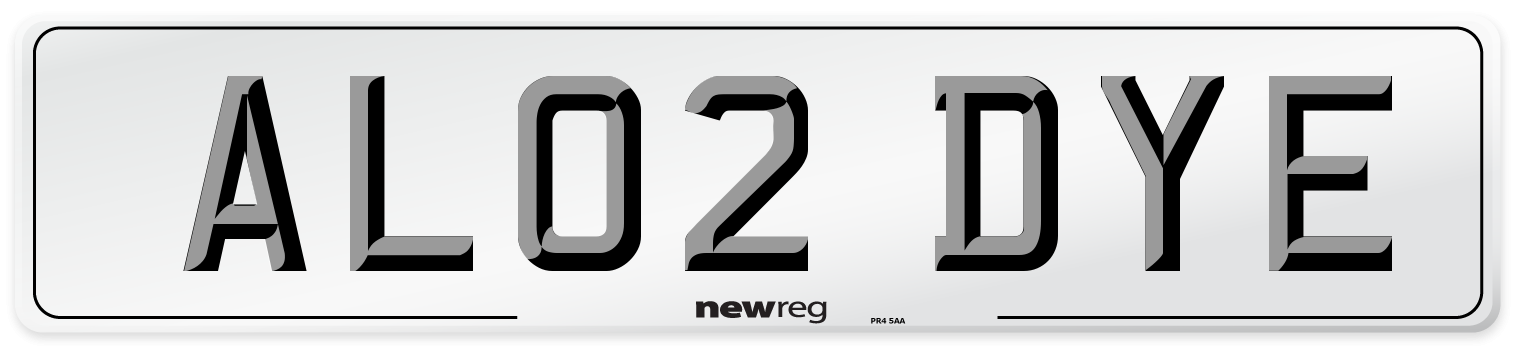 AL02 DYE Number Plate from New Reg